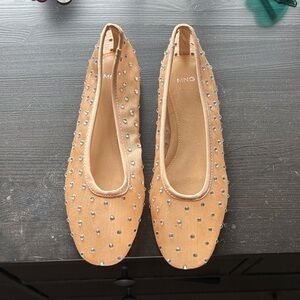 Mango Beige Studded Women's Flats